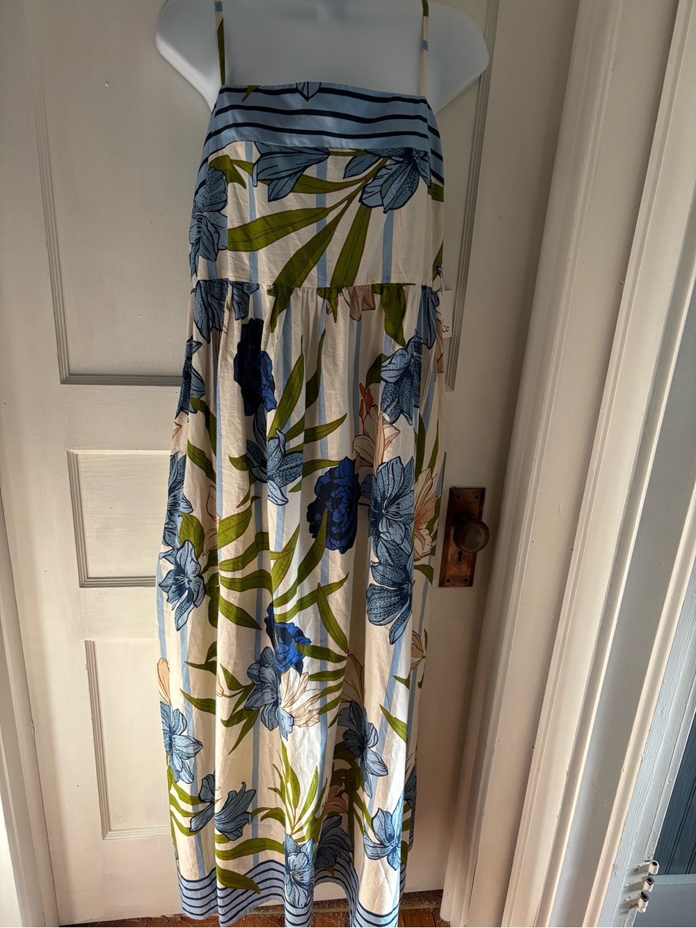 Floral Maxi Dress with Blue & Green Tropical Print